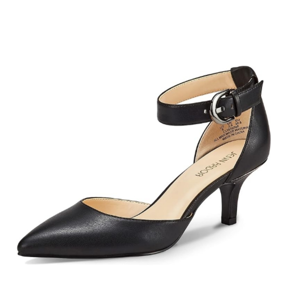 Women's Kitten Heel Pumps Ladies Closed Pointed Toe D'Orsay Ankle Strap Dress